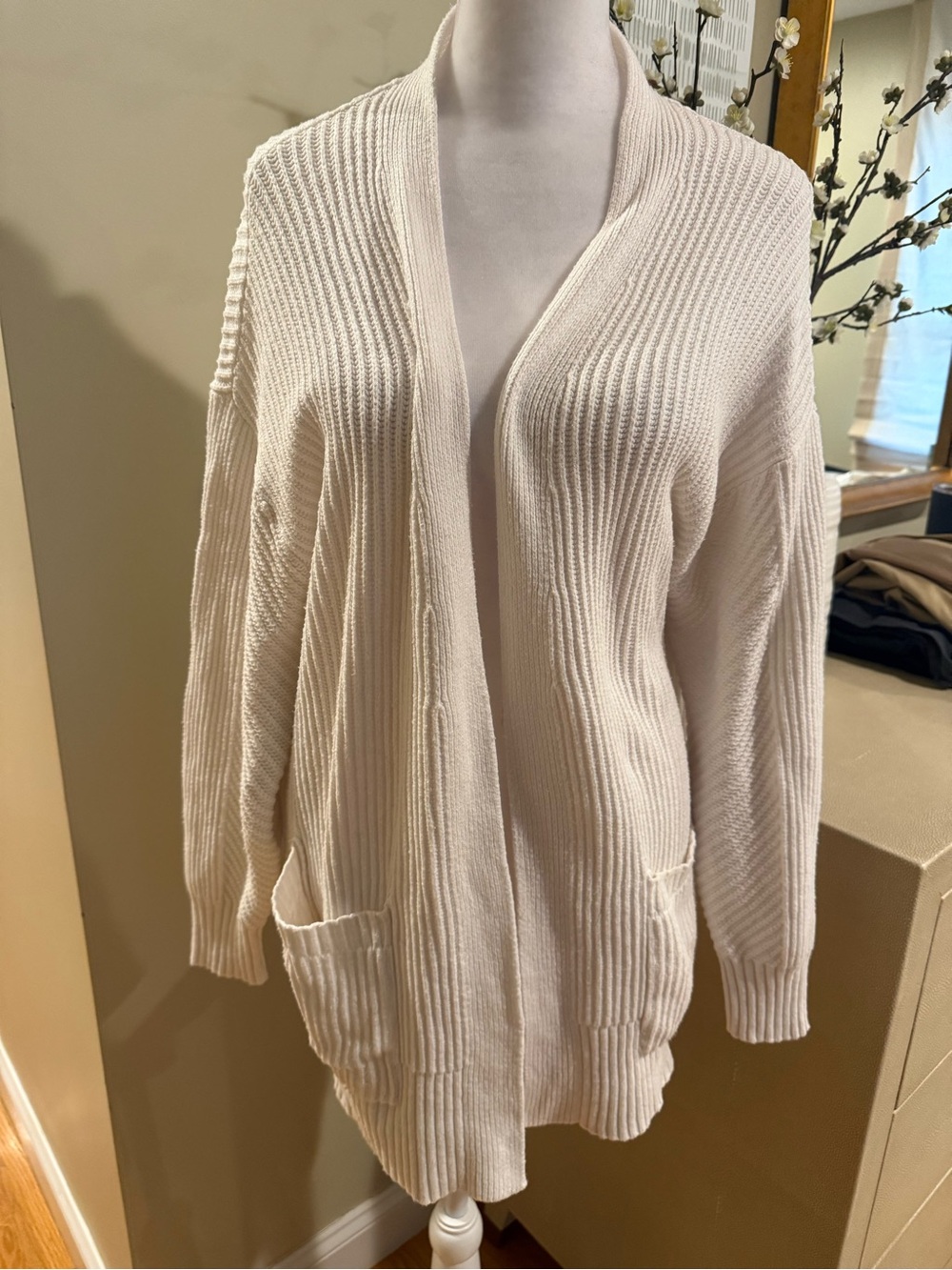 a new day Cozy White Ribbed Open-Front Cardigan